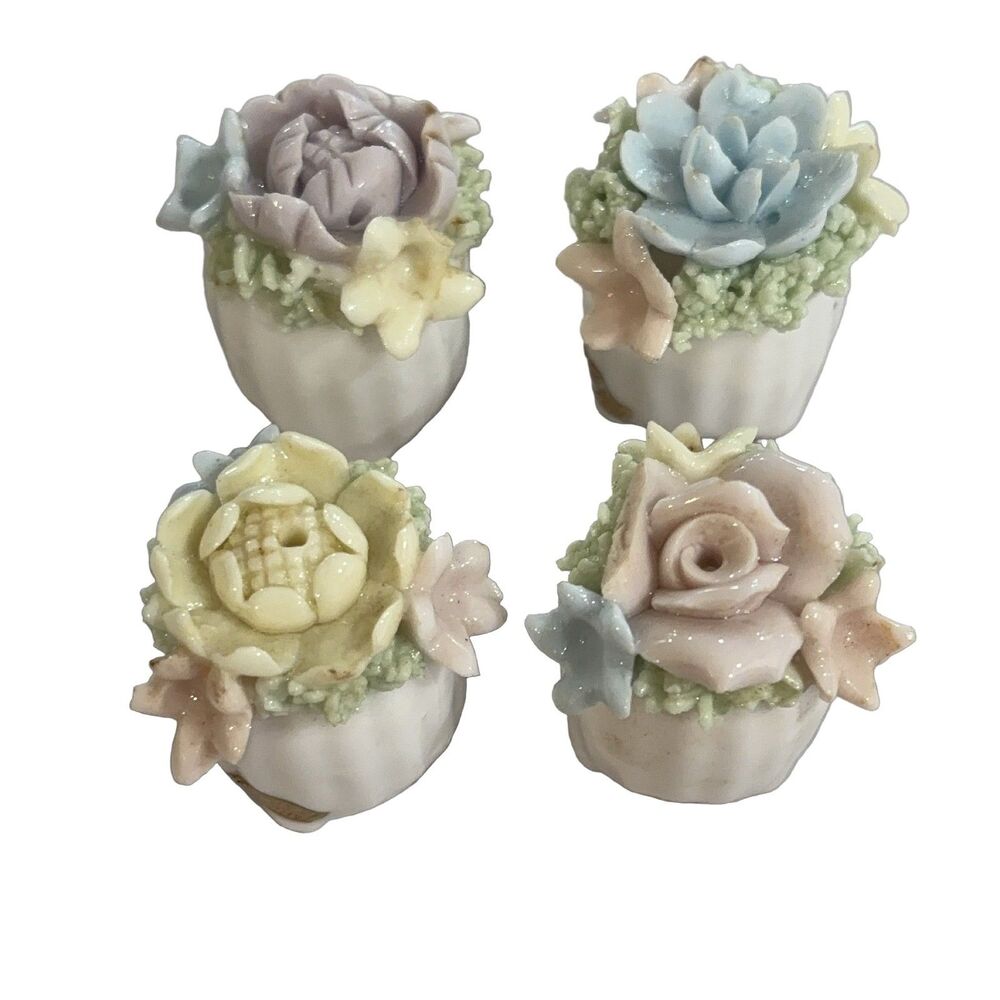 Ardalt Porcelain Flower salt pepper figurine Vintage Floral Japan Set of 4